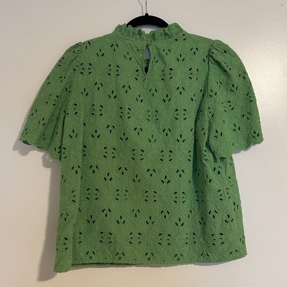 Sezane Louisah Blouse - Sz. 40 (US 8), Bright Green Eyelet S/Slv Blouse - Picture 5 of 7